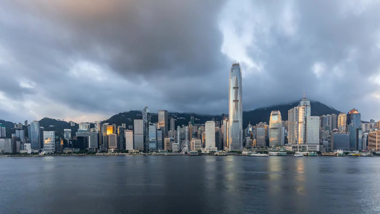 香港维多利亚港CBD中环日落高空延时视频素材