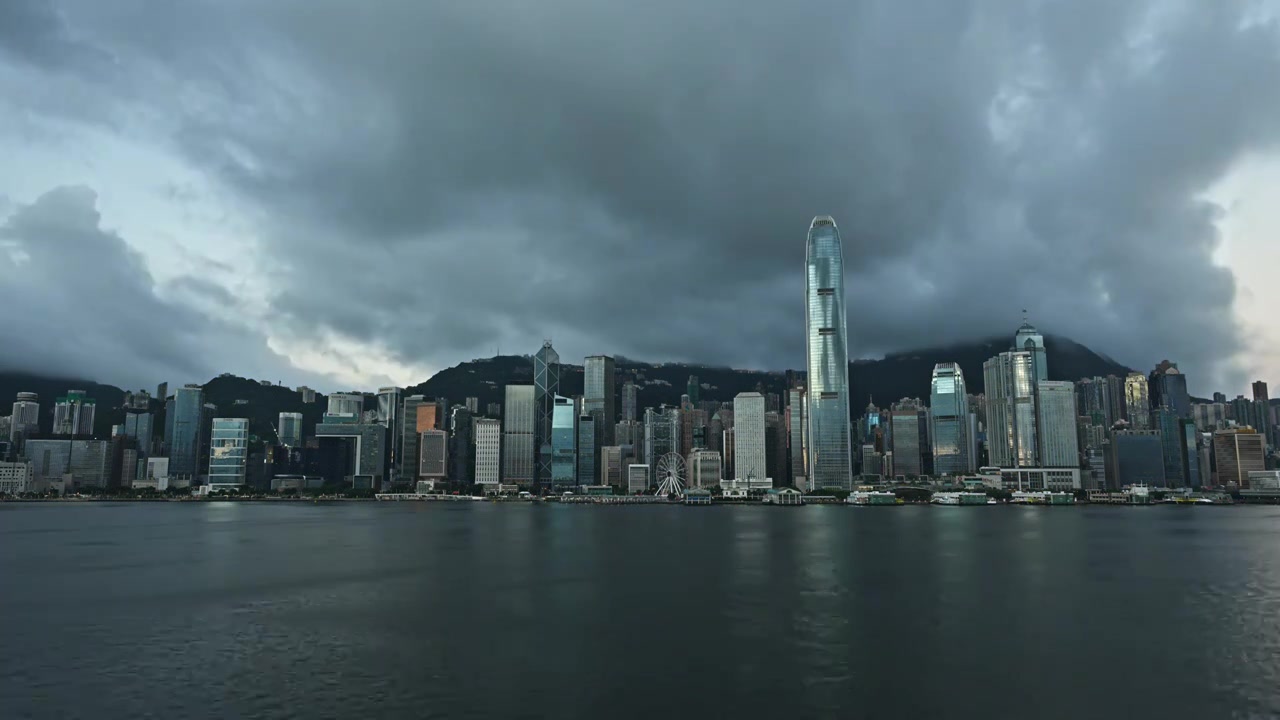 香港维多利亚港CBD中环日落高空延时视频素材