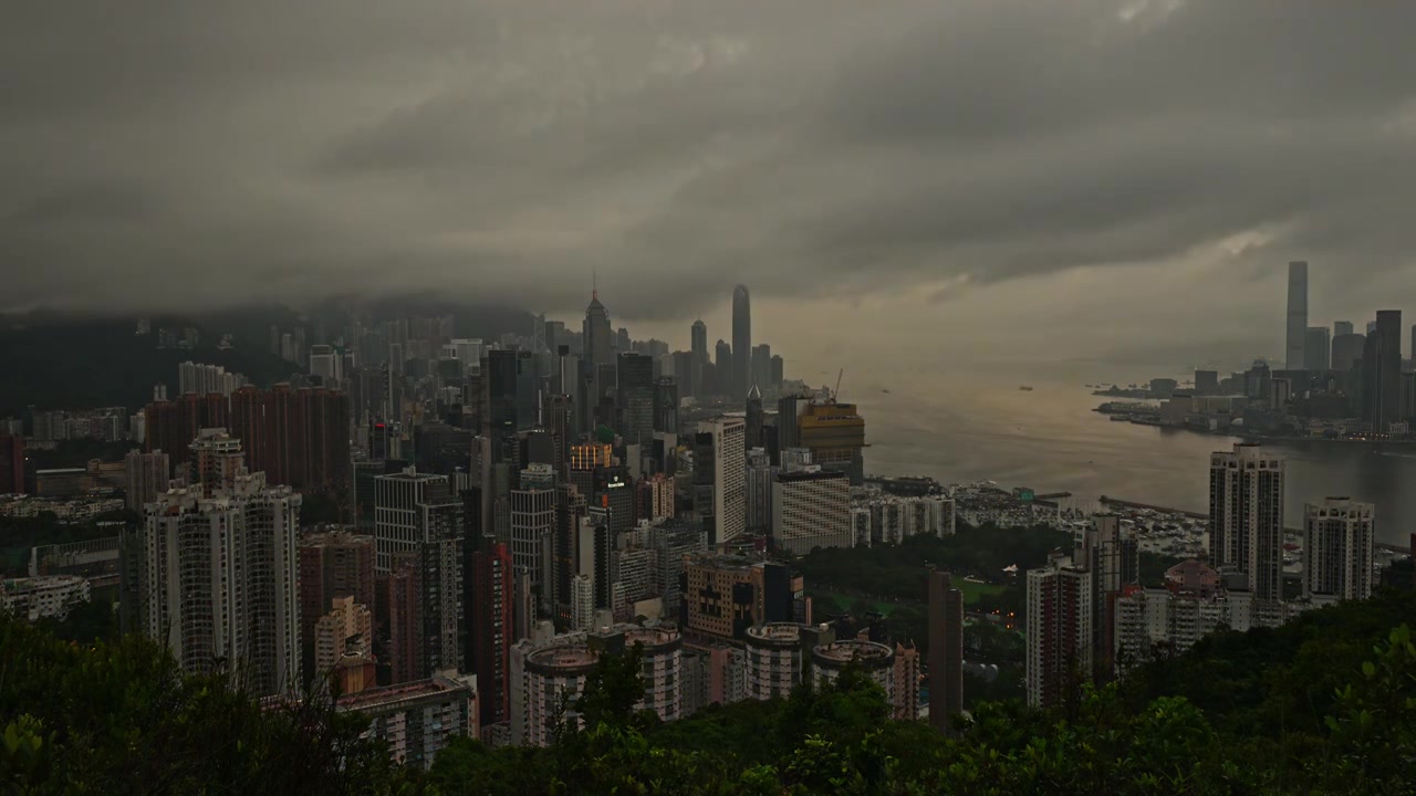 香港维多利亚港CBD中环日出高空延时视频素材