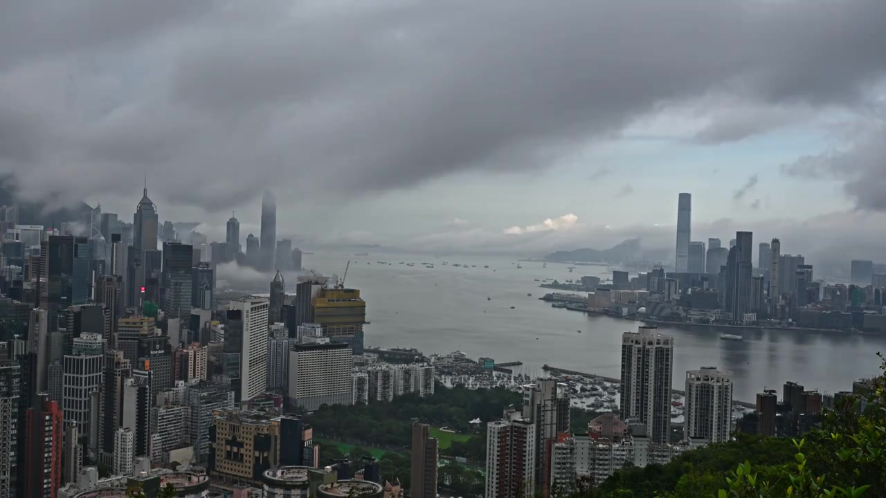 香港维多利亚港CBD中环日出高空延时视频素材