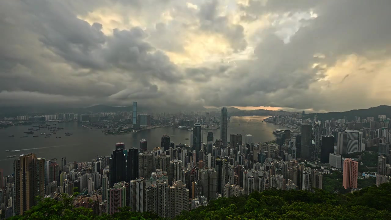 香港维多利亚港CBD中环日出高空延时视频素材