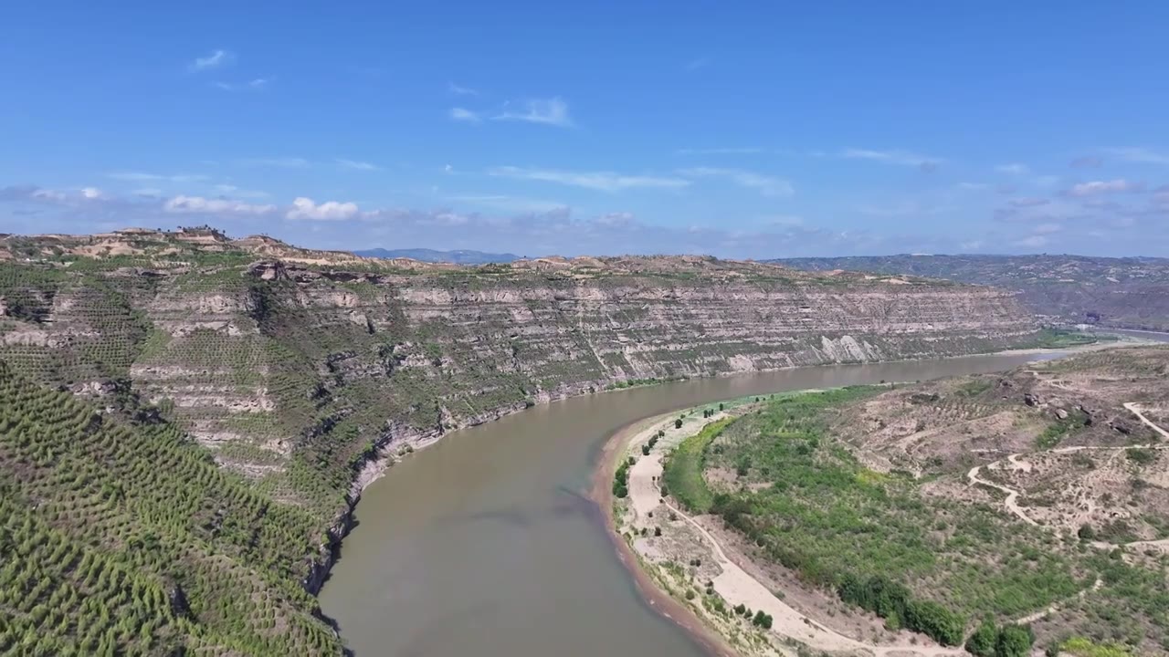 山西临汾永和黄河蛇曲地质公园夏日晴天视频下载