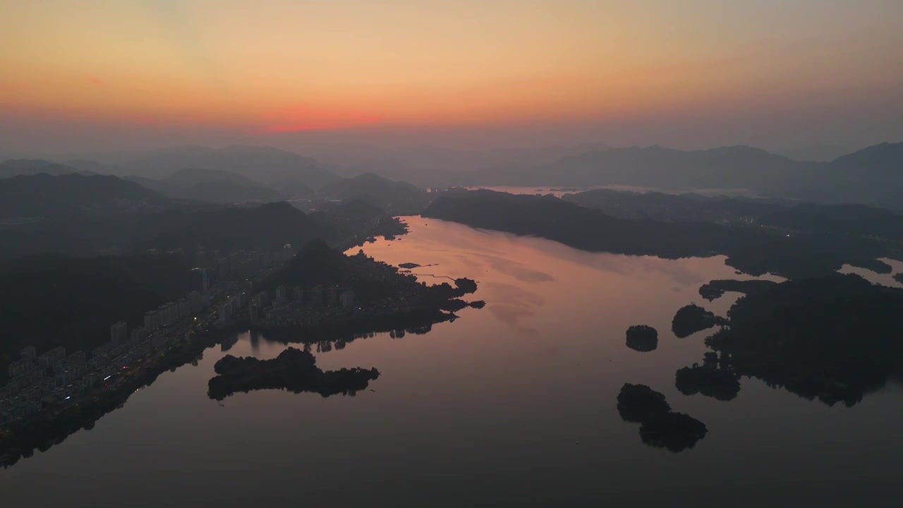 千岛湖日出晨曦航拍视频素材