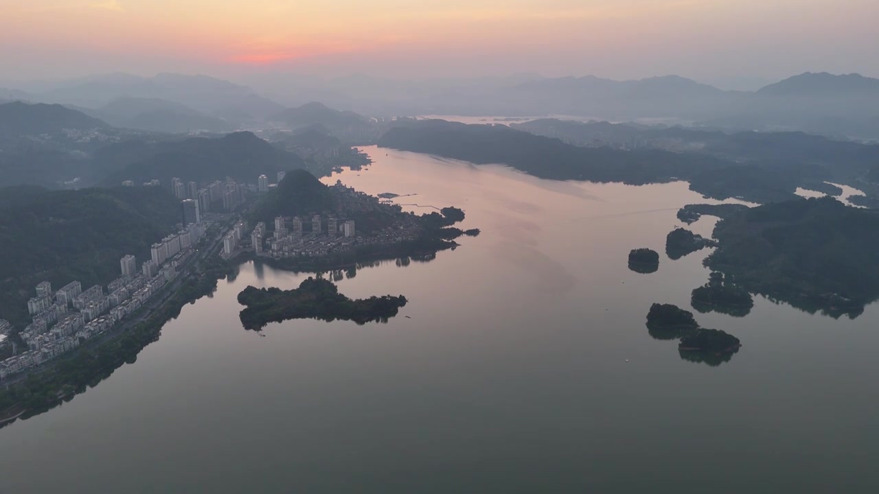 千岛湖日出晨曦航拍视频素材