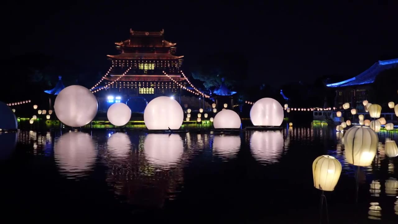 中秋时节，苏州盘门景区夜景视频下载