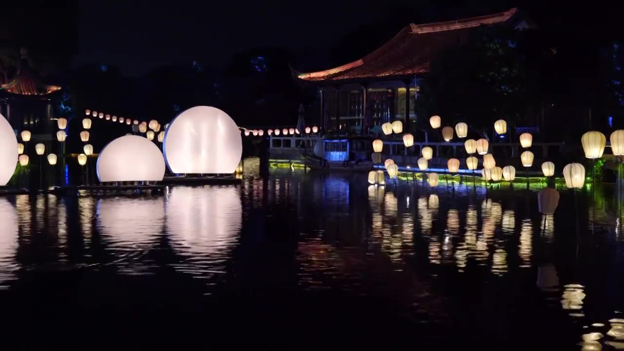 中秋时节，苏州盘门景区夜景视频下载