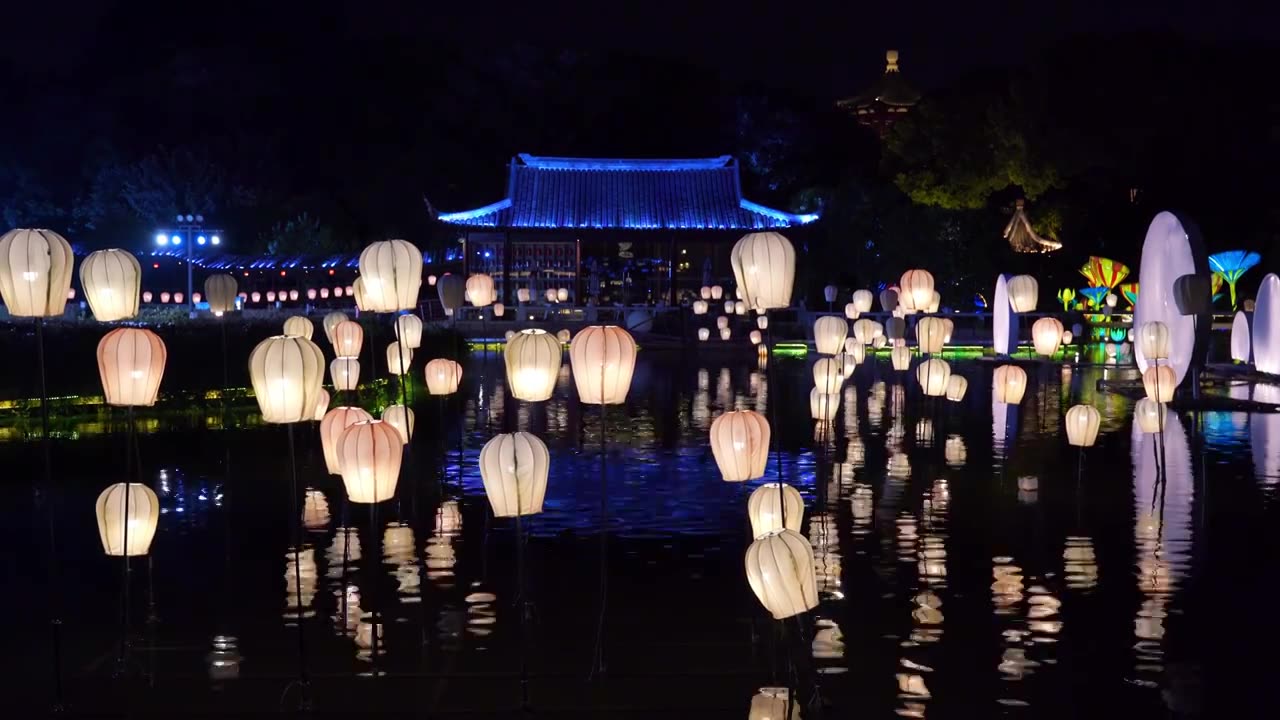 中秋时节，苏州盘门景区夜景视频下载