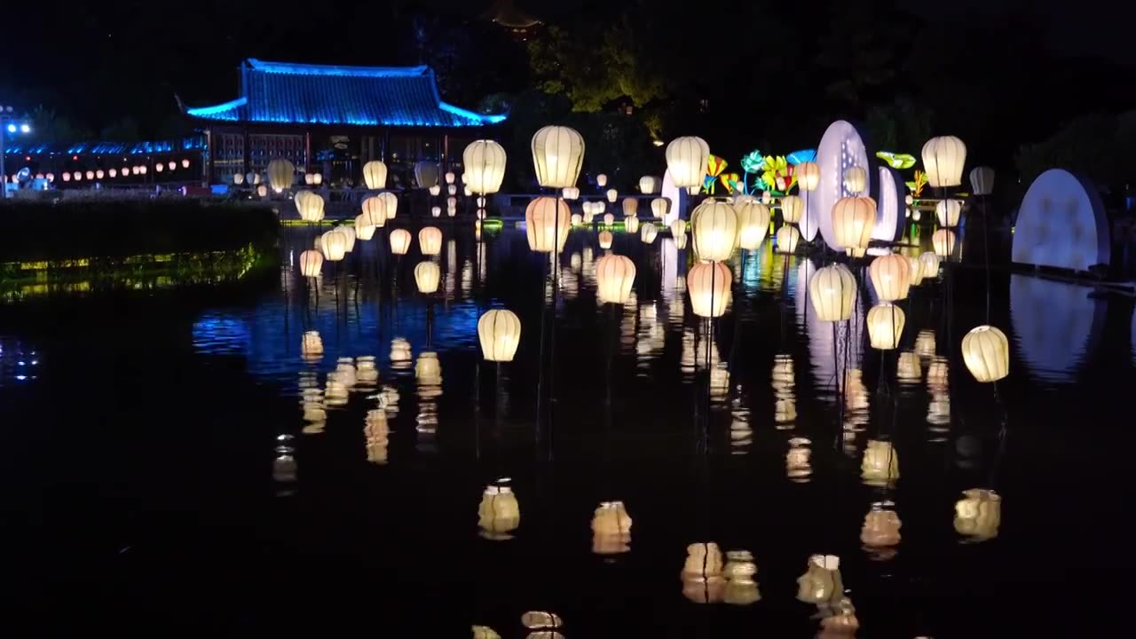 中秋时节，苏州盘门景区夜景视频下载