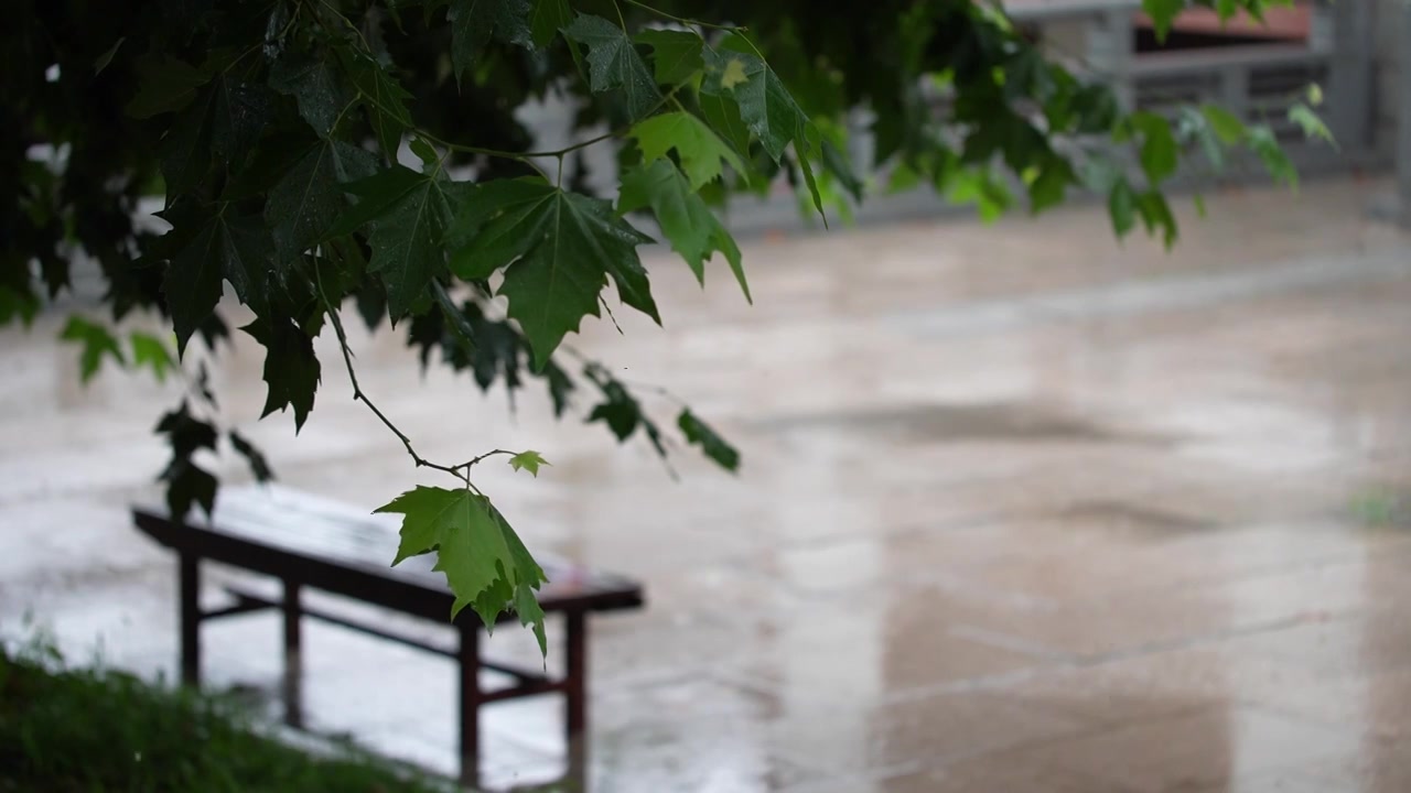 下雨天高视角俯瞰地面积水视频下载