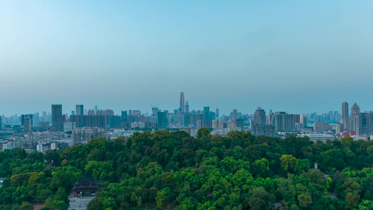 武汉绿地大厦群楼城市天际线日落晚霞夜景风光视频素材