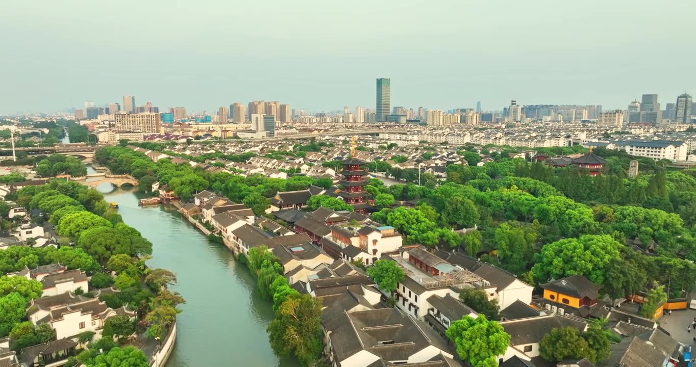 航拍苏州寒山寺景区视频素材