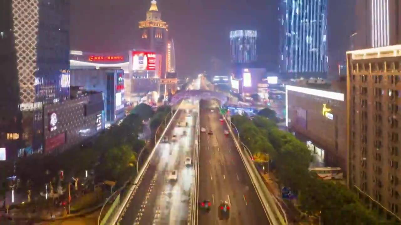 航拍大范围延时上海五角场夜景车流视频素材