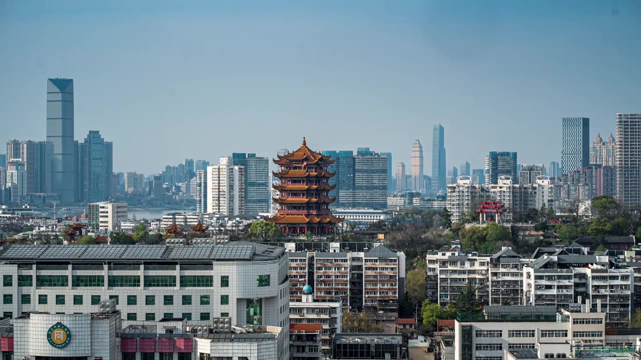 武汉黄鹤楼古建筑延时摄影视频下载