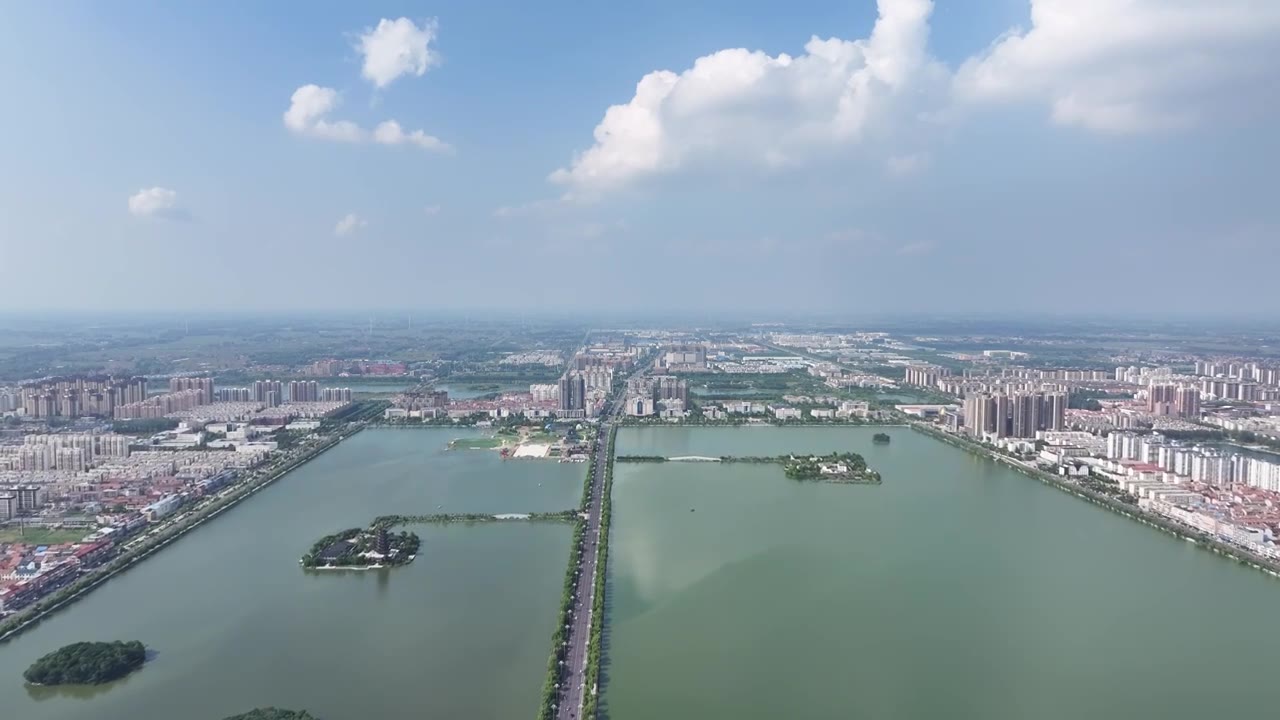 河南，商丘市，睢县北湖景区，凤城湖，睢县中原水城国家湿地公园，国家AAAA级旅游景区，北湖公园，航拍视频素材