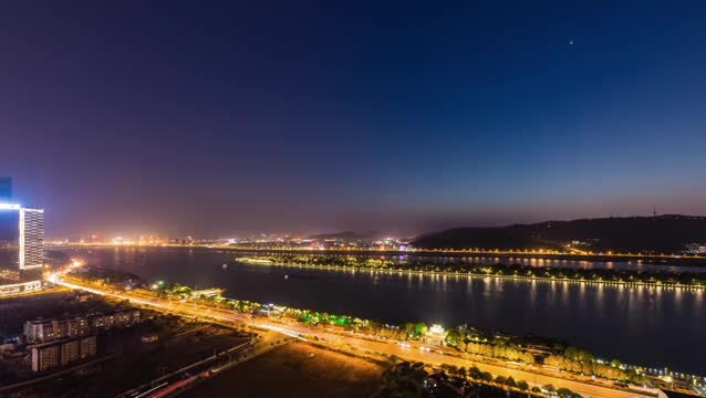 长沙湘江橘子洲头夜景全景延时视频素材