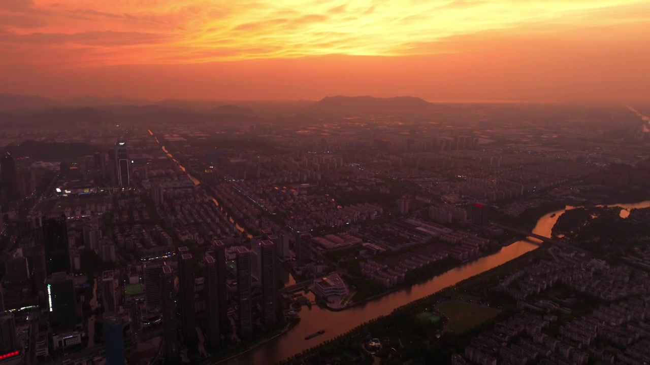 夕阳下的京杭大运河 苏州视频下载