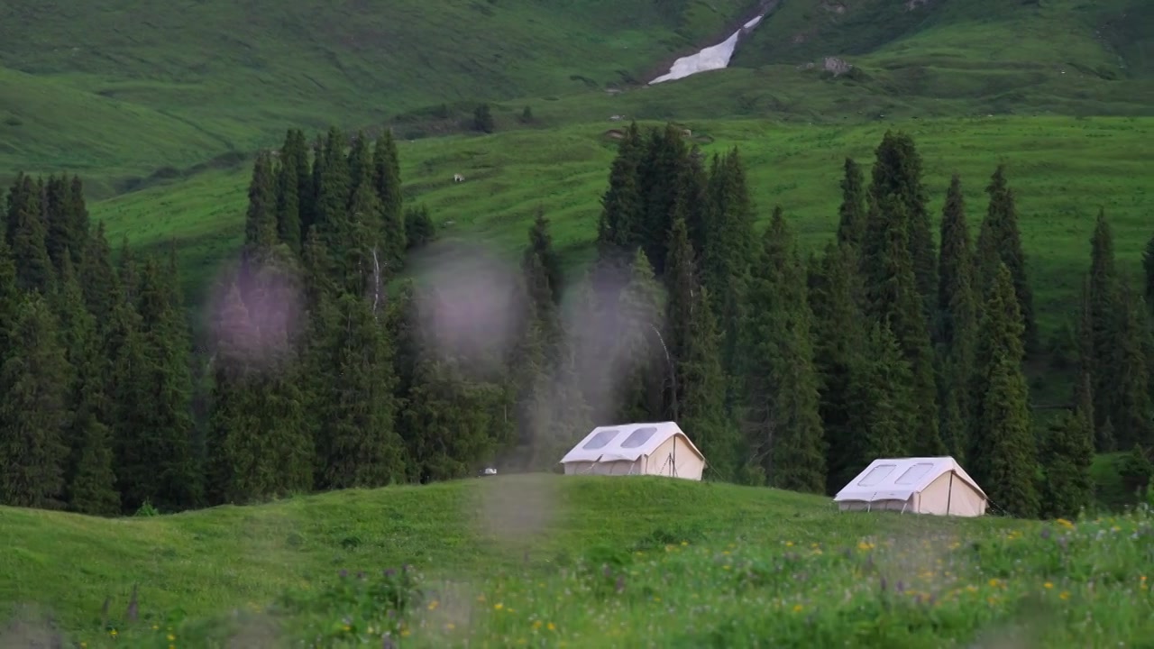 新疆伊犁高山草原露营合集视频素材