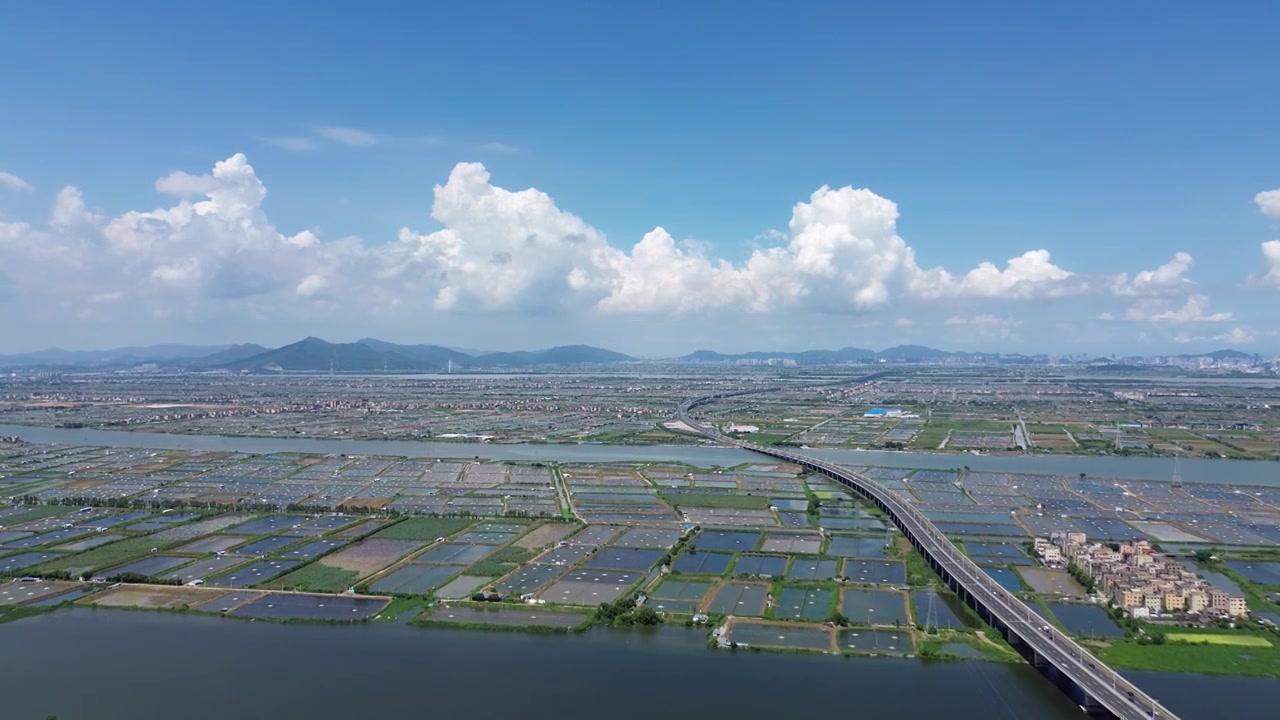 航拍珠海斗门水产养殖基地视频下载