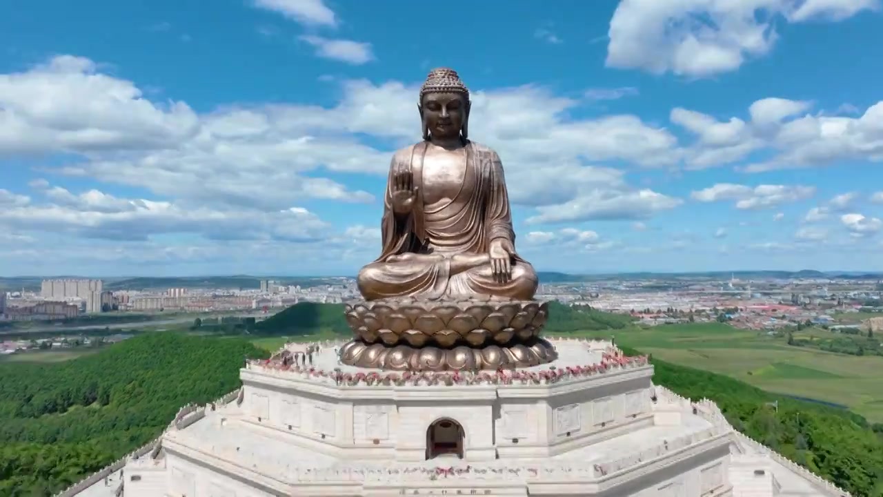 吉林敦化六鼎山文化旅游区航拍延时景观视频素材