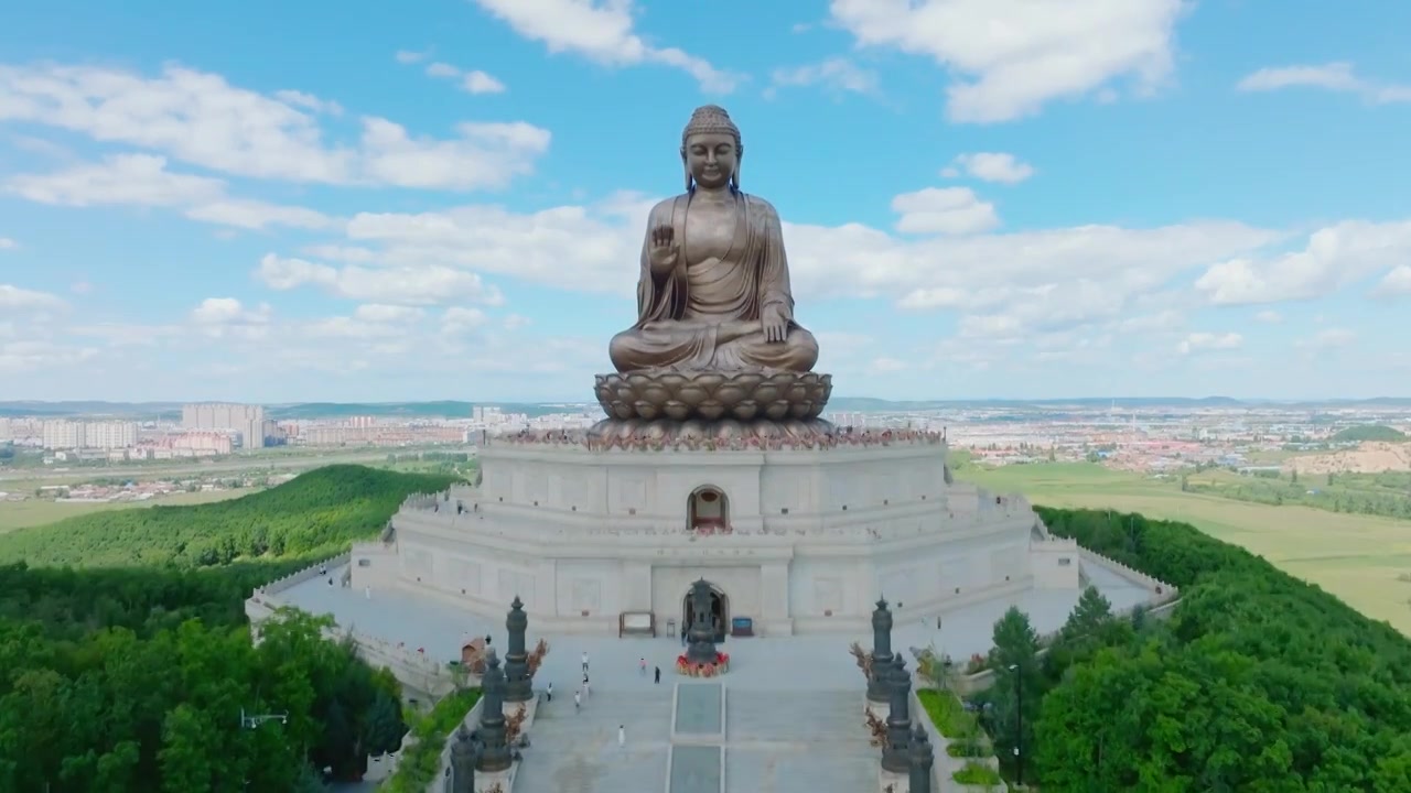 吉林敦化六鼎山文化旅游区航拍延时景观视频素材