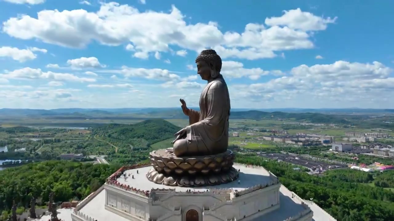 吉林敦化六鼎山文化旅游区航拍延时景观视频素材