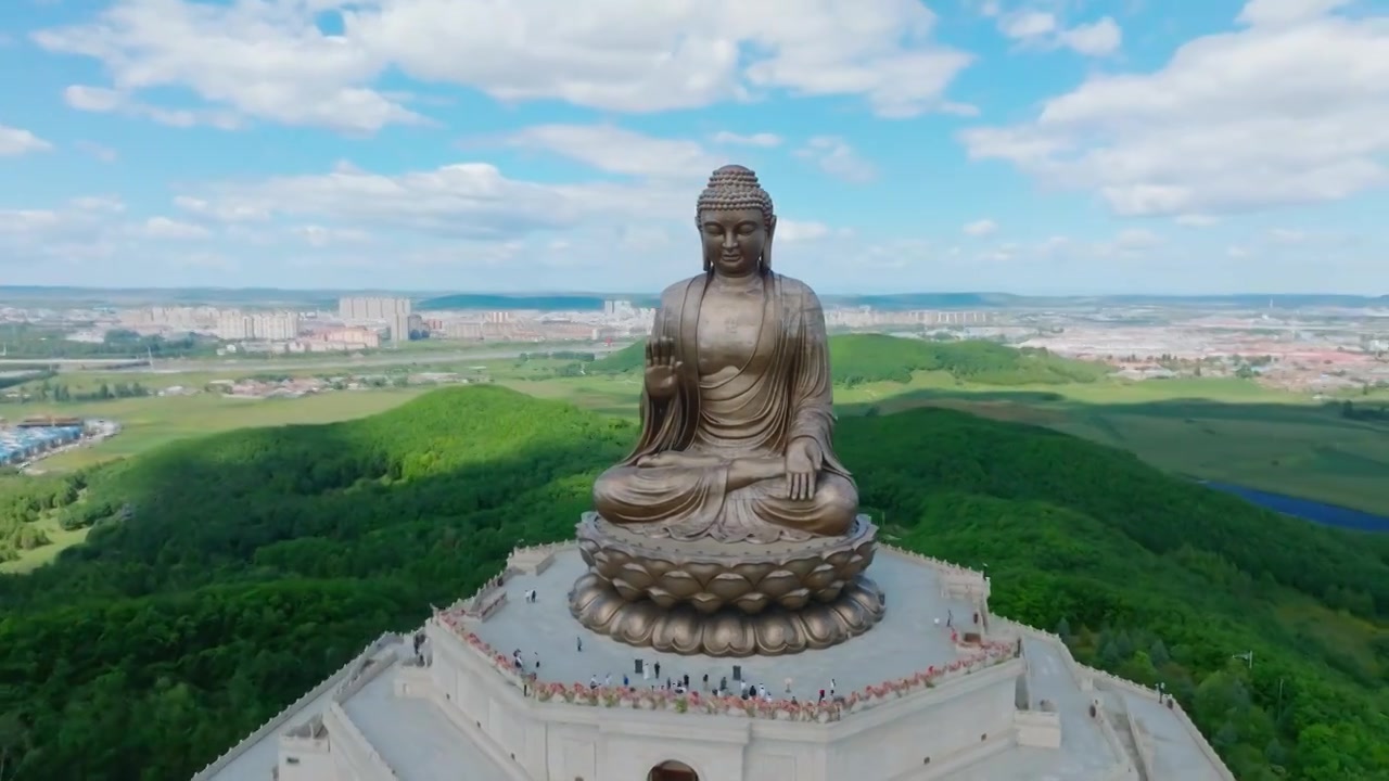 吉林敦化六鼎山文化旅游区航拍景观视频素材