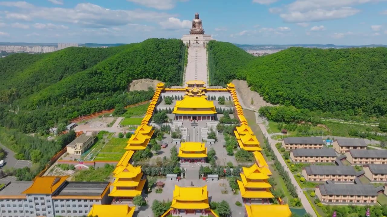 吉林敦化六鼎山文化旅游区航拍景观视频素材