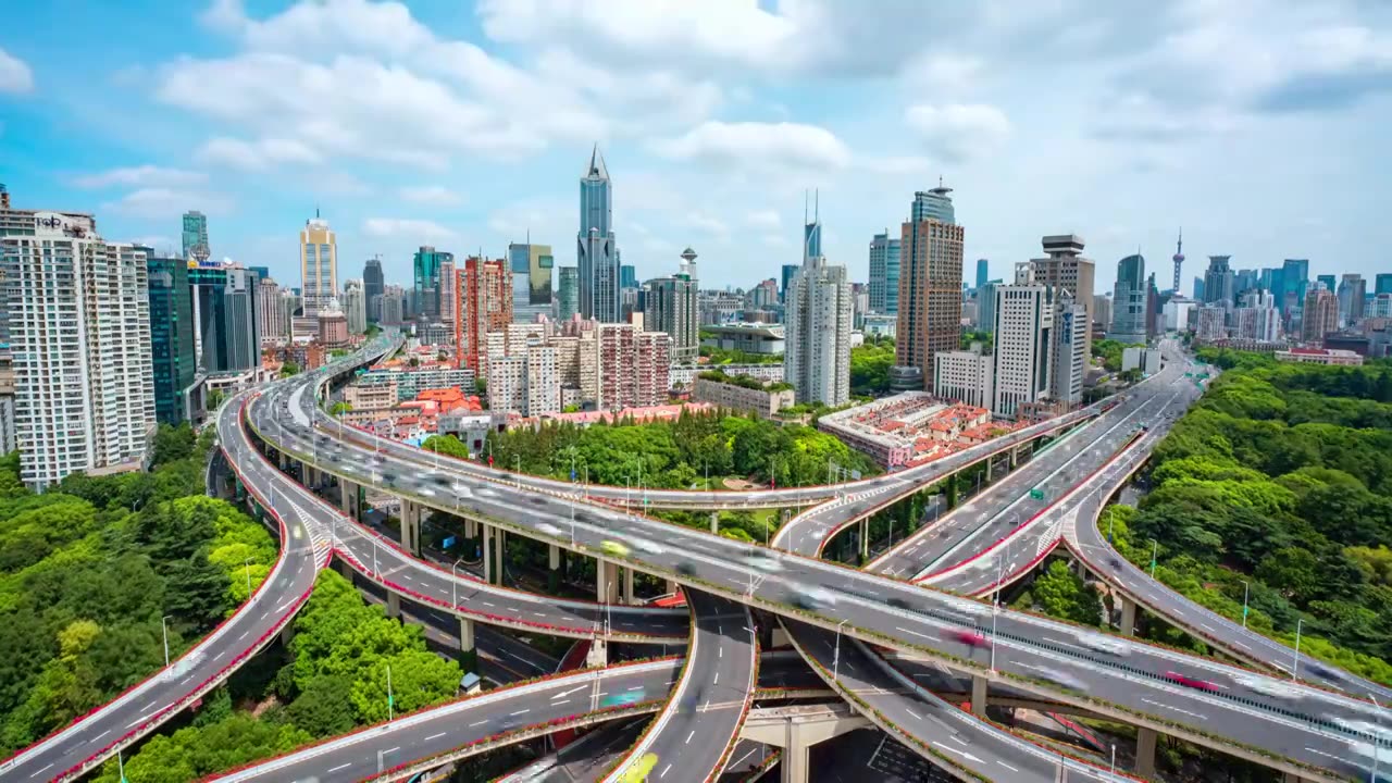 上海延安东路高架桥车流城市风光视频素材