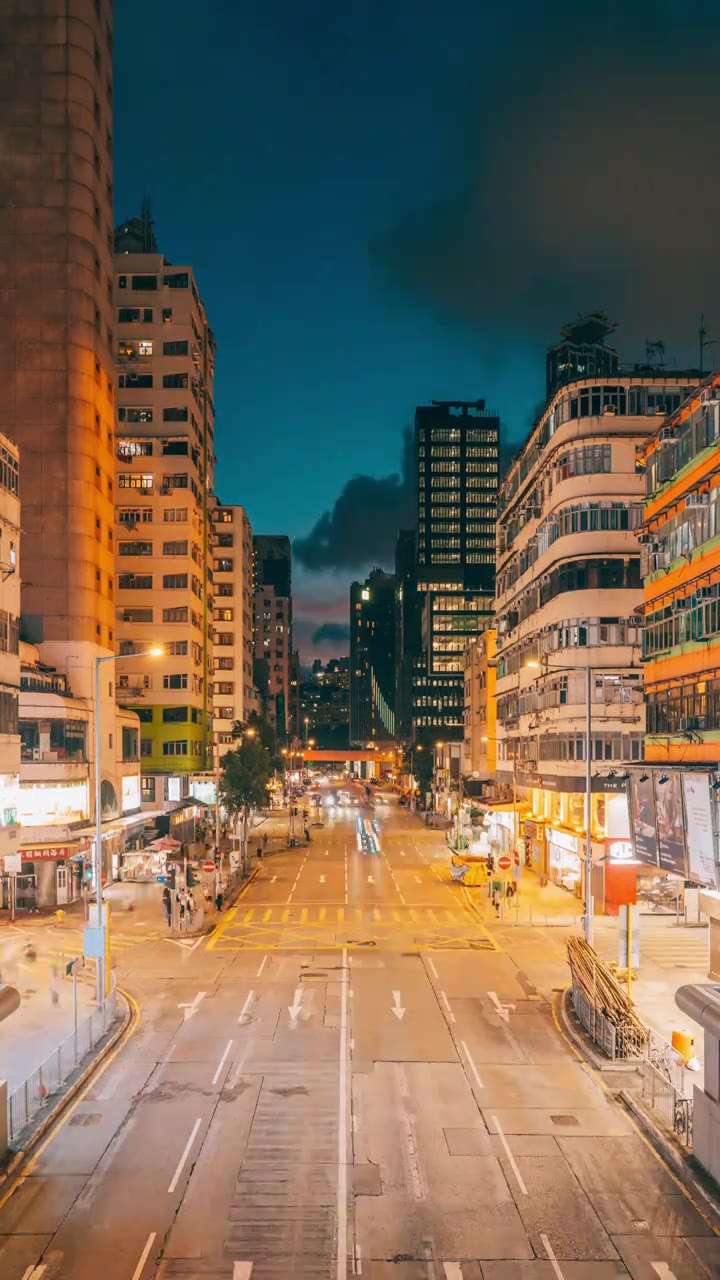 香港旺角道夜景车流延时摄影视频下载