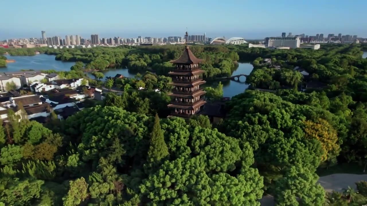 浙江嘉兴南湖壕股塔视频素材