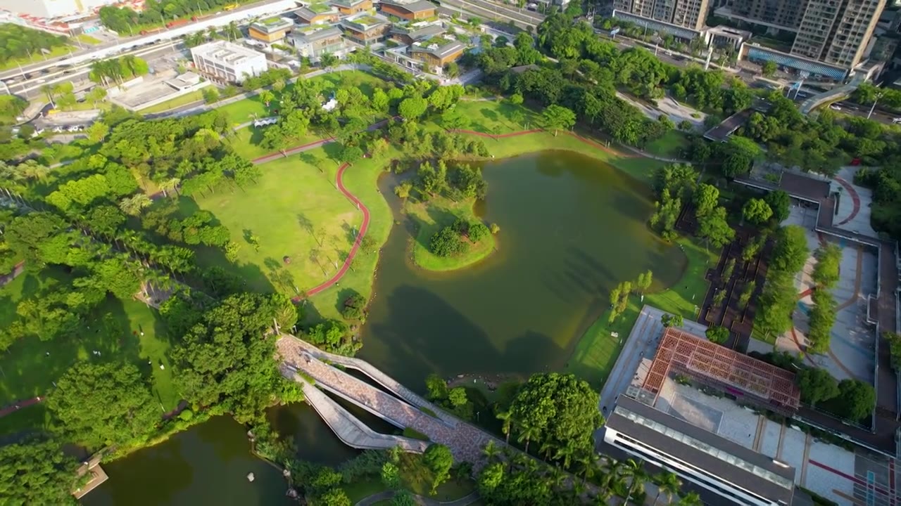 深圳福田区香蜜公园城市风光航拍视频素材