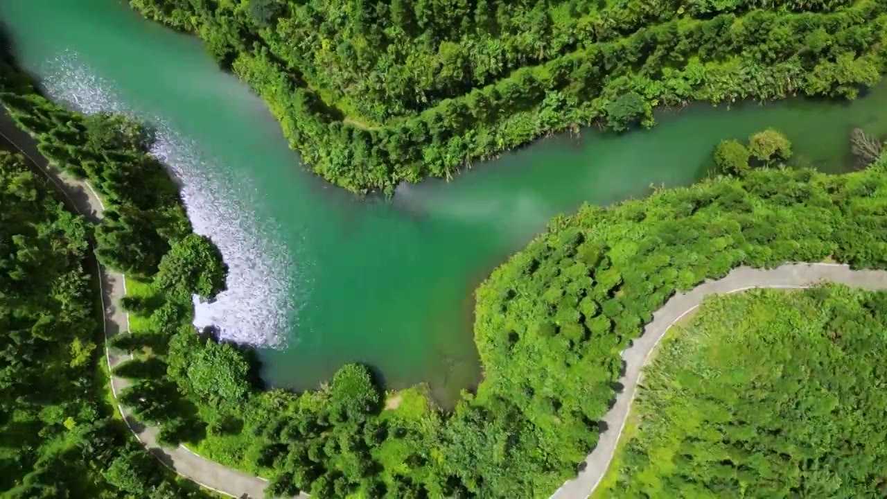 航拍清远笔架山林场根竹园水库自然风光视频下载