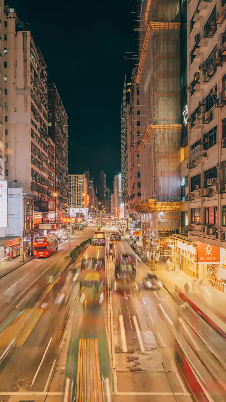 香港弥敦道-街景车流夜景延时摄影视频下载