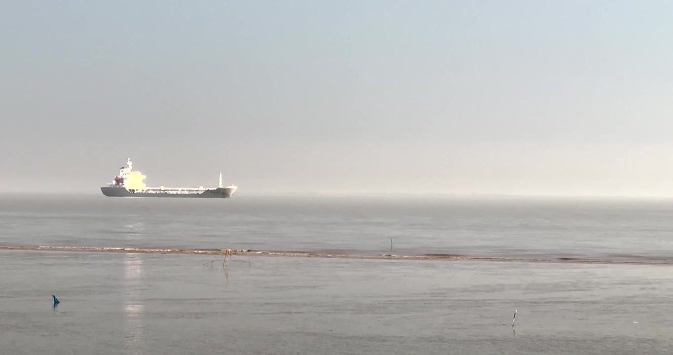 上海市横沙岛-海面的轮船视频下载