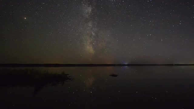 秋夜湖面移动的银河与车流视频素材