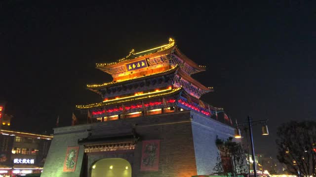 河南开封鼓楼夜景视频素材