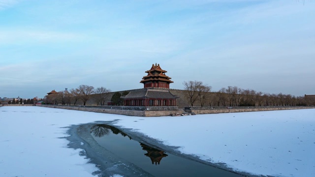 4k角楼雪景日转夜延时视频下载