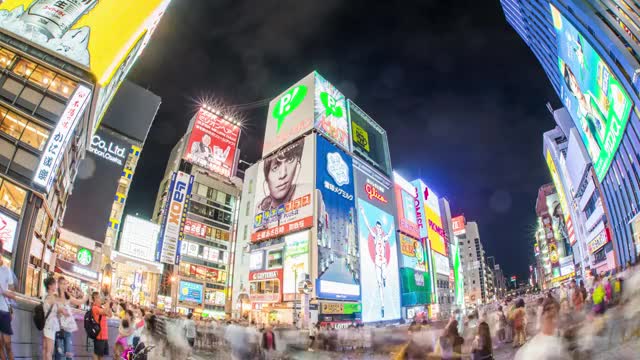 日本大阪心斋桥夜景延时 固定镜头视频购买