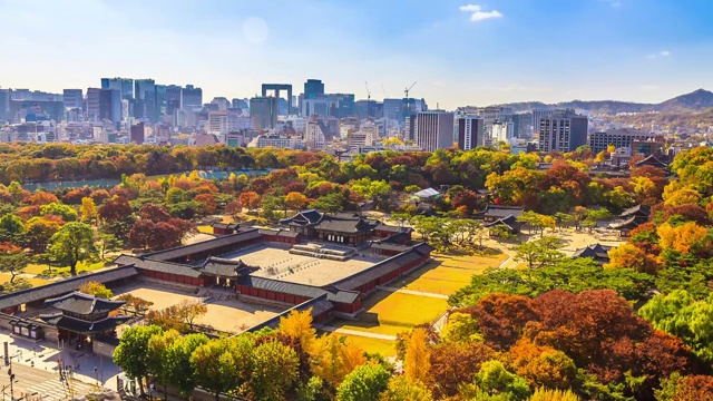 长荣宫的秋景(朝鲜五大宫殿之一)视频素材