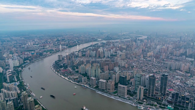 延时摄影上海天际线南浦大桥黄浦江日落视频素材