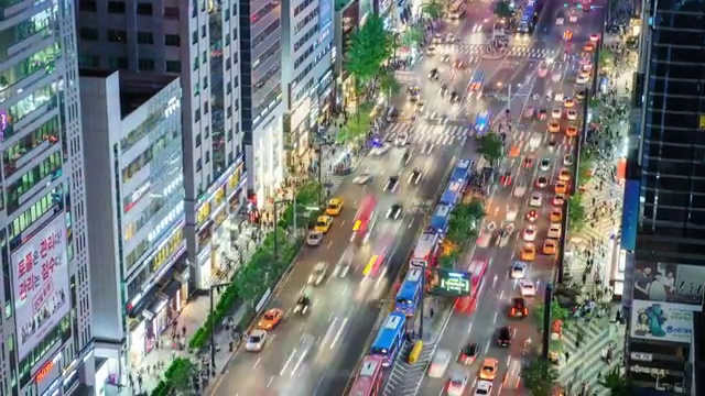 首尔江南站和市区道路夜景视频素材