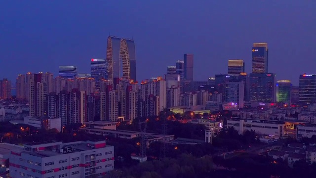 航拍苏州现代城市风光夜景视频素材