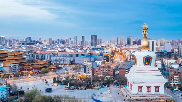 内蒙古呼和浩特市观音寺宝尔汗佛塔日转夜延时摄影视频素材