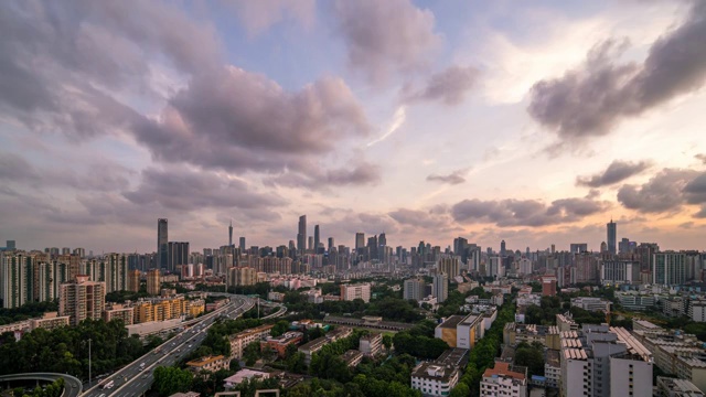 广州城市天际线日转夜火烧云延时视频素材