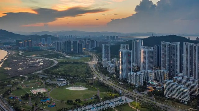 珠海唐家湾日落航拍延时视频素材