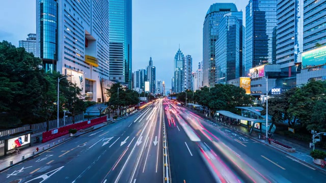 深圳深南大道黄昏转夜景车流延时视频素材