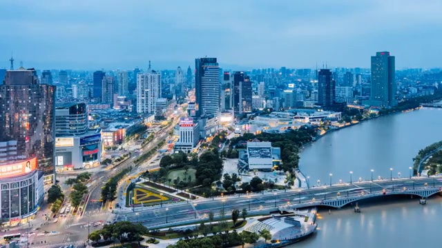 中国浙江宁波外滩城市夜景延时摄影视频素材