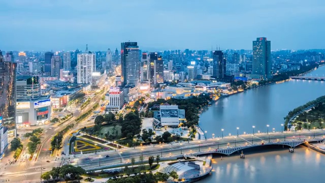 中国浙江宁波外滩城市夜景延时摄影视频素材