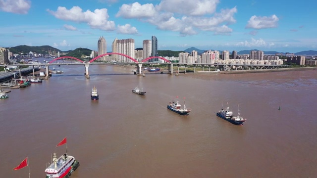 浙江舟山沈家门渔港码头航拍视频素材