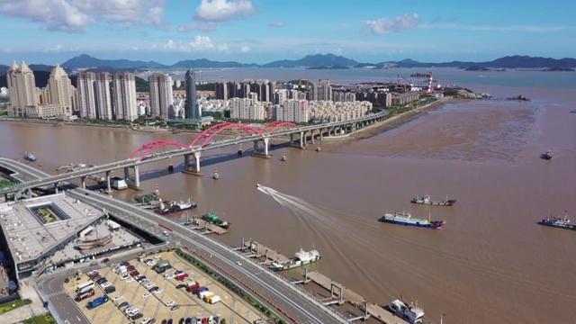 浙江舟山沈家门渔港码头航拍视频素材